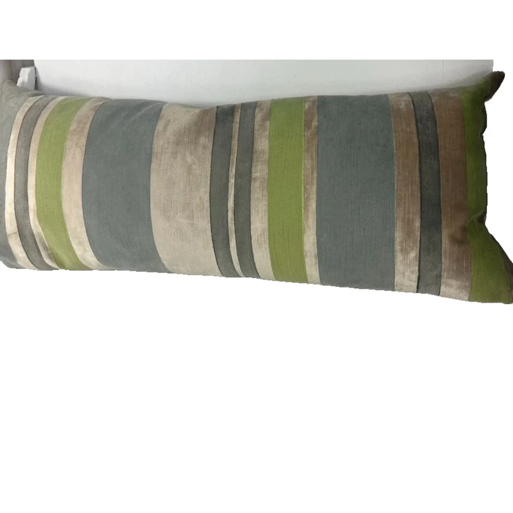 Galbraith and Paul Pillow Hand Block 30X13 Multi stripe Mist/Citron Velvet Down